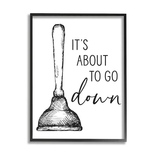 Stupell Industries About To Go Down Phrase Humor Toilet Plunger in Frame Wall Art